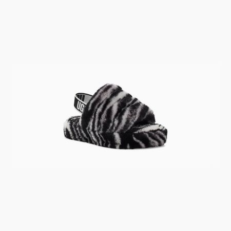 UGG Fluff Yeah Zebra Black White Slides for Kids (JZVG30758)